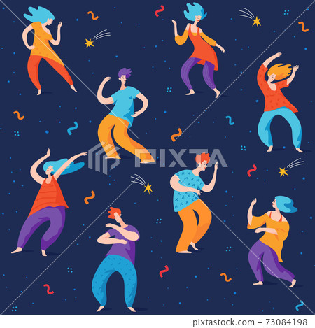 Dancing people in night seamless pattern in modern pop art style Dancing people in night seamless pattern in modern pop art style 73084198