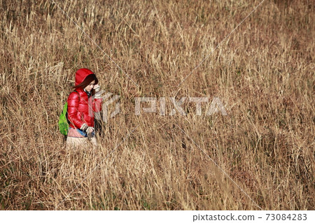 girl trekking in winter of hong kong 73084283