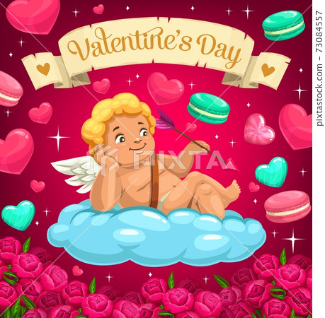 Valentine day hearts, flowers and macaron cookies 73084557