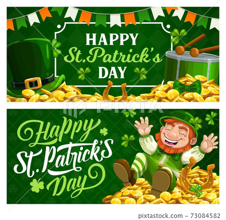 St. Patrick Day cartoon banners with leprechaun St. Patrick Day cartoon banners with leprechaun 73084582