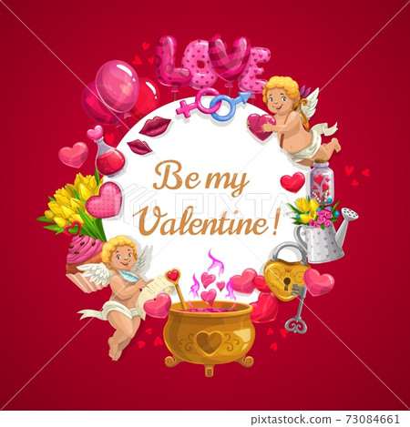 Be my Valentine, love hearts and cupid angels 73084661