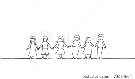 Line art illustrations of children holding hands 73084664
