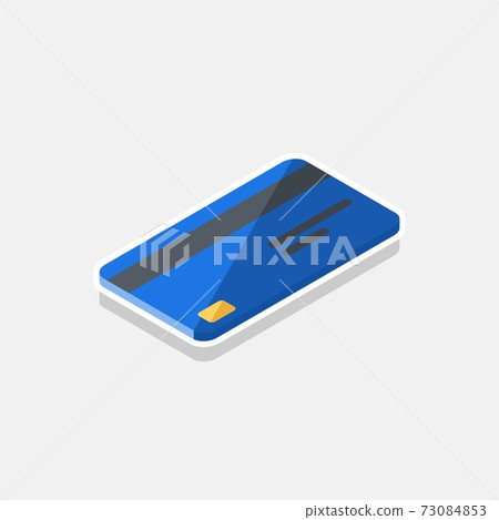 Credit card Blue right view - White Stroke+Shadow icon vector isometric. 73084853