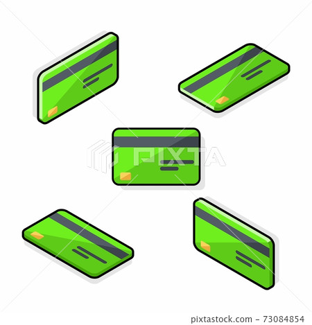 Credit card Green Isometric & Flat - Black Outline icon vector. 73084854