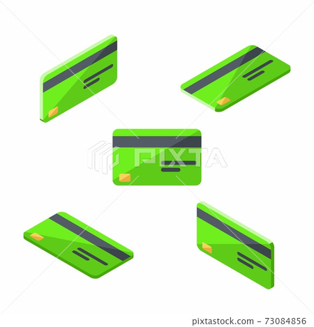 Credit card Green Isometric & Flat - White Background icon vector. 73084856