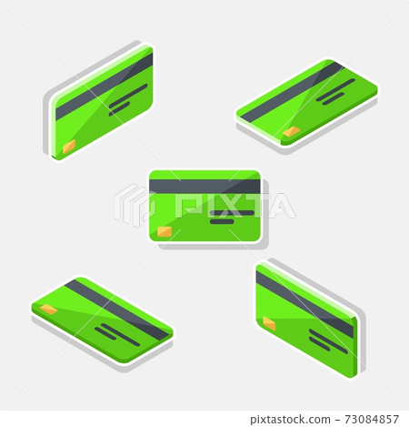 Credit card Green Isometric & Flat - White Stroke+Shadow icon vector. 73084857