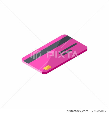 Credit card Pink right view - White Background icon vector isometric. Credit card Pink right view - White Background icon vector isometric. 73085017