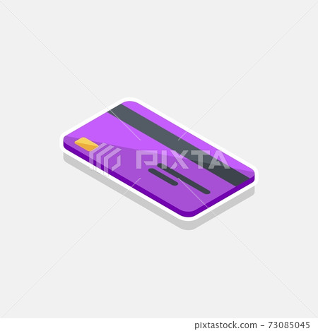 Credit card Purple left view - White Stroke+Shadow icon vector isometric. 73085045
