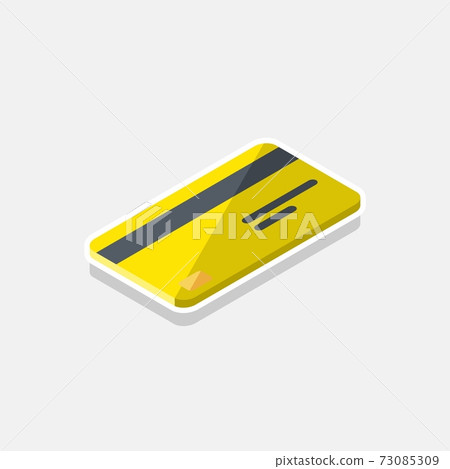 Credit card Yellow right view - White Stroke+Shadow icon vector isometric. Credit card Yellow right view - White Stroke+Shadow icon vector isometric. 73085309
