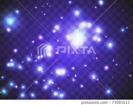 Glowing light on a transparent background. Glowing particles purple color, magic glow. Sparkling light. Star dust. Design a template for banner, poster and greeting cards. Vector illustration Glowing light on a transparent background. Glowing particles purple color, magic glow. Sparkling light. Star dust. Design a template for banner, poster and greeting cards. Vector illustration 73085815