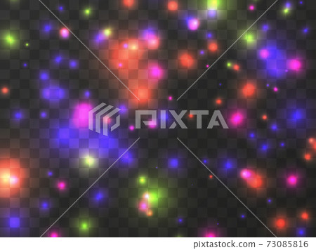 Glowing light on a transparent background. Glowing particles, magic glow. Sparkling light. Star dust. Design a template for banner, poster and greeting cards. Vector illustration Glowing light on a transparent background. Glowing particles, magic glow. Sparkling light. Star dust. Design a template for banner, poster and greeting cards. Vector illustration 73085816