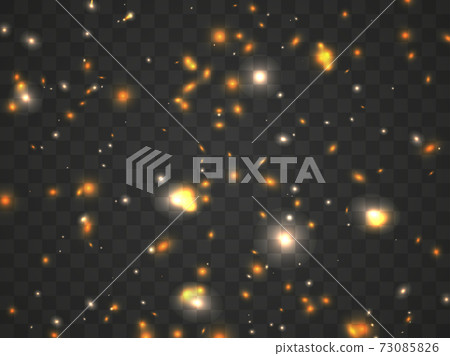 Glowing light on a transparent background. Glowing particles, magic glow. Sparkling light. Star dust. Design a template for banner, poster and greeting cards. Vector illustration Glowing light on a transparent background. Glowing particles, magic glow. Sparkling light. Star dust. Design a template for banner, poster and greeting cards. Vector illustration 73085826