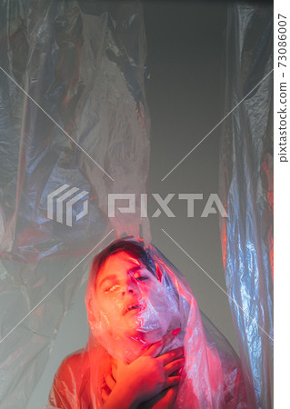 breathing problem defocused art portrait woman breathing problem defocused art portrait woman 73086007