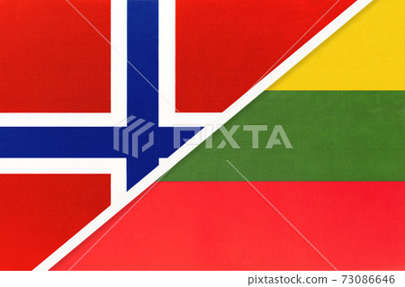 Norway and Lithuania, symbol of national flags from textile. Norway and Lithuania, symbol of national flags from textile. 73086646