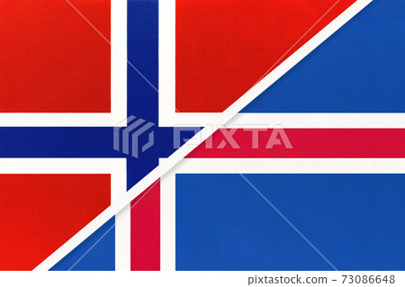 Norway and Iceland, symbol of national flags from textile. Norway and Iceland, symbol of national flags from textile. 73086648