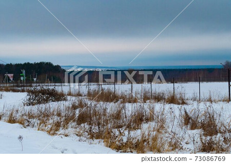 The field in winter snow-covered in Russia The field in winter snow-covered in Russia 73086769