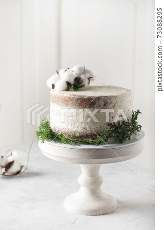 Christmas nude cake with white cream Christmas nude cake with white cream 73088295