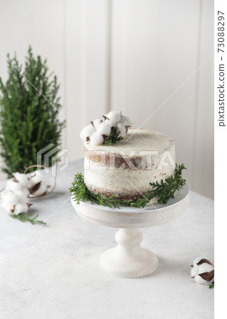 Christmas nude cake with white cream Christmas nude cake with white cream 73088297