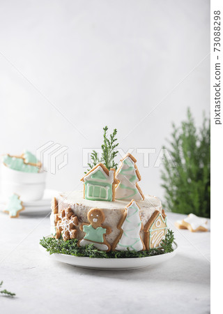 Christmas nude cake with white cream Christmas nude cake with white cream 73088298