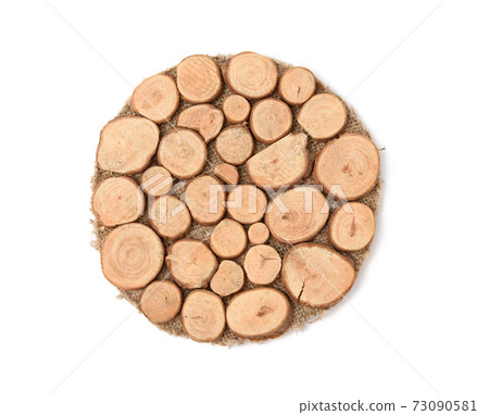 round wooden stand isolated on white background 73090581