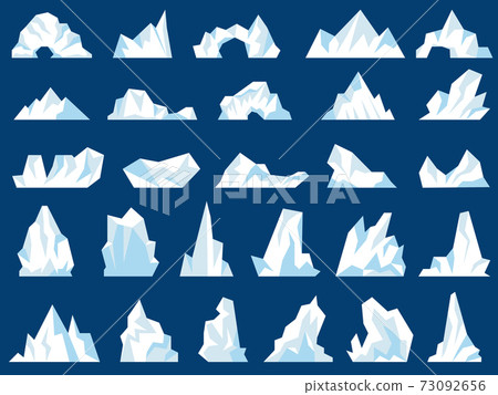 Iceberg illustrations. Crystal freezing mountains snow hills in ocean north pole antarctic frost recent vector pictures 73092656
