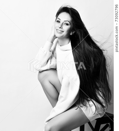 Black and white portrait of young happy nice Black and white portrait of young happy nice 73092796