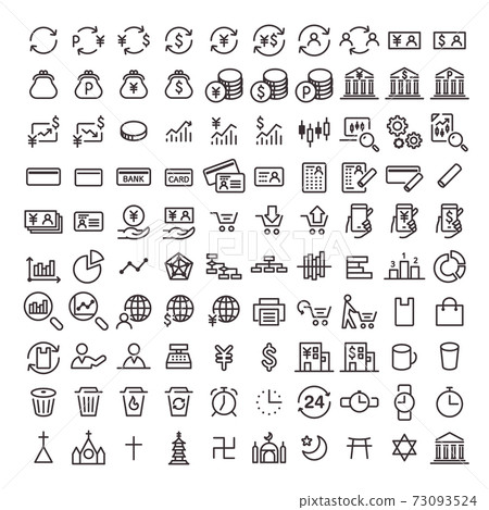 Line art icon 100 pieces 05 (business / society / religion, etc.) 73093524