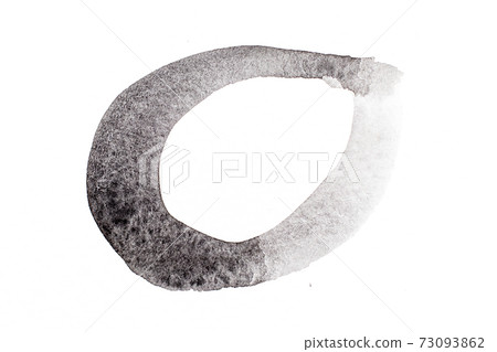 Black color watercolor drawing in round brush or banner shape on white paper background 73093862