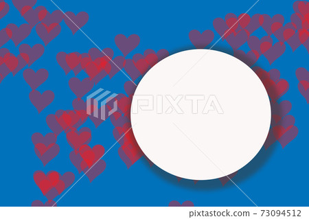 Frame for February 14. Round frame. Red hearts, blue background. Picture for Valentine's Day. Greeting card with heart 73094512