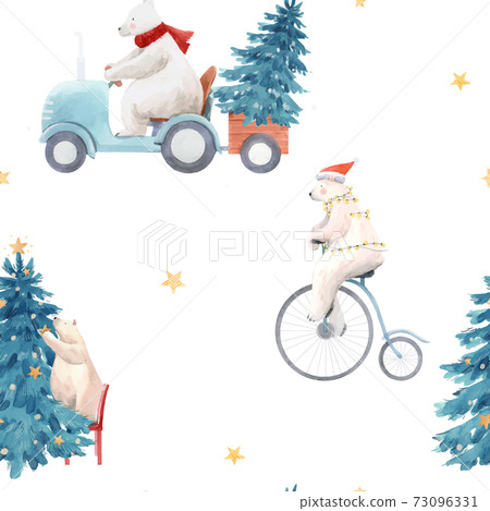 Beautiful vector christmas seamless pattern with hand drawn watercolor cute polar bear illustrations. Beautiful vector christmas seamless pattern with hand drawn watercolor cute polar bear illustrations. 73096331