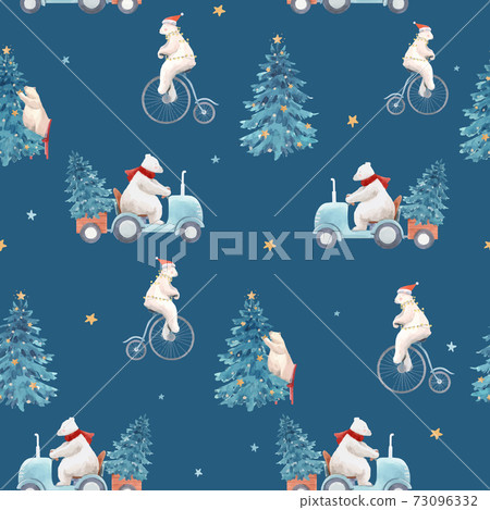 Beautiful vector christmas seamless pattern with hand drawn watercolor cute polar bear illustrations. Beautiful vector christmas seamless pattern with hand drawn watercolor cute polar bear illustrations. 73096332