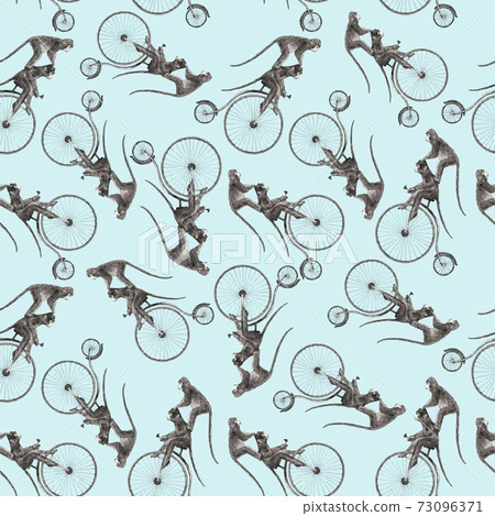 Beautiful vector stock seamless pattern with cute hand drawn monkey on bike pencil illustrations. Beautiful vector stock seamless pattern with cute hand drawn monkey on bike pencil illustrations. 73096371