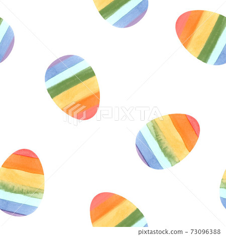 Beautiful seamless pattern with watercolor colorful easter eggs, Stock illustration. 73096388