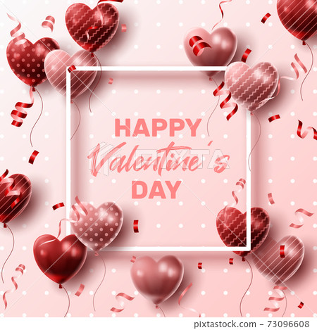 Happy Valentine's day background with heart balloon and present composition for banner, poster or greeting card. vector illustration 73096608