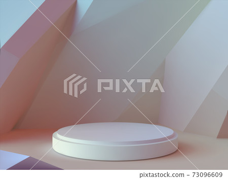 Podium. Realistic minimalist empty pedestal. 3D round stage for presentation and product showing. Store showcase, advertising template. Blank platform with smooth surface, vector mockup 73096609