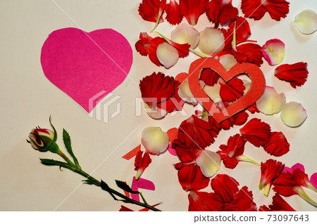 Happy valentine's day greeting card. Flowers, petals and heart symbols. Happy valentine's day greeting card. Flowers, petals and heart symbols. 73097643