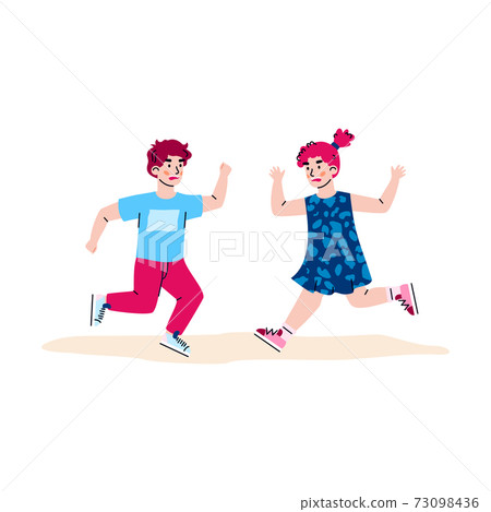 Quarrel and fight between two children cartoon vector illustration isolated. 73098436