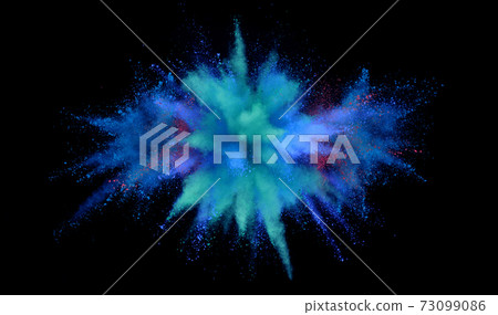 Launched colorful powder on black background 73099086