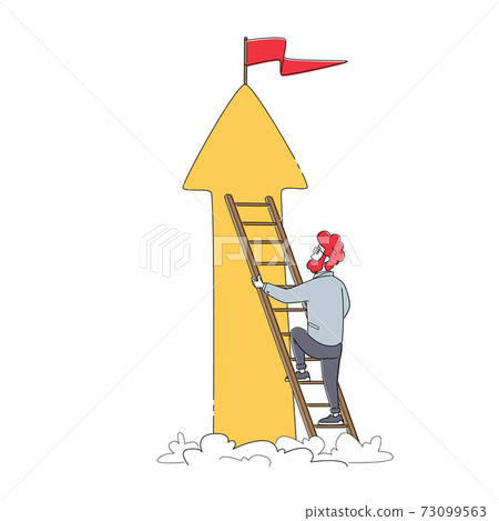 Businessman Character Climb Up Ladder on Peak of Growing Arrow with Red Flag on Top, Business Man Aiming Career Height Businessman Character Climb Up Ladder on Peak of Growing Arrow with Red Flag on Top, Business Man Aiming Career Height 73099563