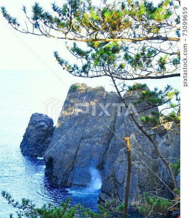 岩手縣大船渡市禦石灘三陸重建國家公園噴岩 73099659