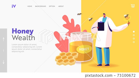 Apiary Healthy Production. Organic Natural Sweet Food Landing Page Template. Doctor Character Hold Flower with Bee Apiary Healthy Production. Organic Natural Sweet Food Landing Page Template. Doctor Character Hold Flower with Bee 73100672