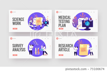 Medic Character Scientific Work Landing Page Template Set. Medical Analysis with Microscope and Flasks. Scientist in Lab Medic Character Scientific Work Landing Page Template Set. Medical Analysis with Microscope and Flasks. Scientist in Lab 73100674