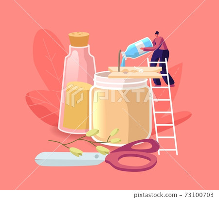 Tiny Female Character Stand on Ladder Add Scented Liquid in Huge Glass Jar with Candle for Aroma Therapy and Relaxation Tiny Female Character Stand on Ladder Add Scented Liquid in Huge Glass Jar with Candle for Aroma Therapy and Relaxation 73100703