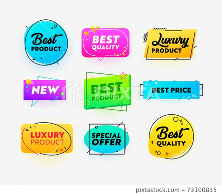 Set of Icons Best Quality, Excellent Product Commercial Banners in Creative Trendy Style Promotion Certificates 73100835