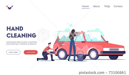 Car Wash Service Landing Page Template. Cleaning Company Employees Characters Work Process. Couple of Workers Car Wash Service Landing Page Template. Cleaning Company Employees Characters Work Process. Couple of Workers 73100861
