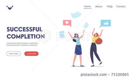 Completed Task Landing Page Template. Happy Female Characters Completed Task and Triumphing with Raised Hands Completed Task Landing Page Template. Happy Female Characters Completed Task and Triumphing with Raised Hands 73100865