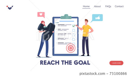 Task Completed Landing Page Template. Tiny Male Female Characters with Stamp Stand at Checklist Put Marks in Check Boxes Task Completed Landing Page Template. Tiny Male Female Characters with Stamp Stand at Checklist Put Marks in Check Boxes 73100866