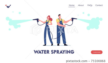 Cleaning Company Employees Landing Page Template. Male Female Characters Work at Car Wash Service. Workers Wear Uniform 73100868