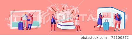 Tiny Characters Looking Traveling Pictures in Huge Photo Album, Tropical Beach Resort, European Sights, Summer Vacation Tiny Characters Looking Traveling Pictures in Huge Photo Album, Tropical Beach Resort, European Sights, Summer Vacation 73100872