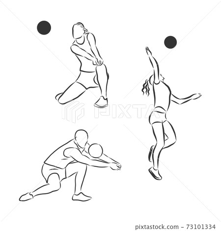 Drawing of sport element .Vector, volleyball player, volleyball, vector sketch illustration Drawing of sport element .Vector, volleyball player, volleyball, vector sketch illustration 73101334